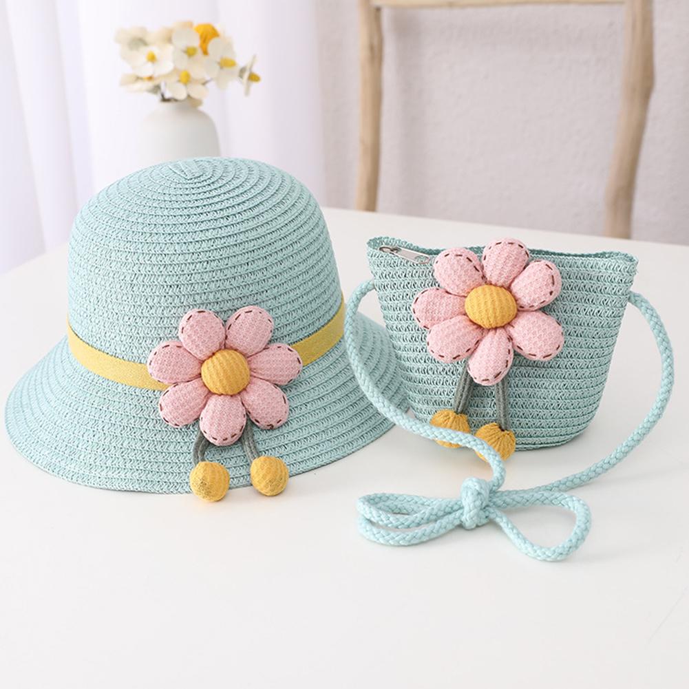 Girls Summer Straw Hat Bag Children Breathable Sunscreen Hat Straw Coin Purse For Outdoor
