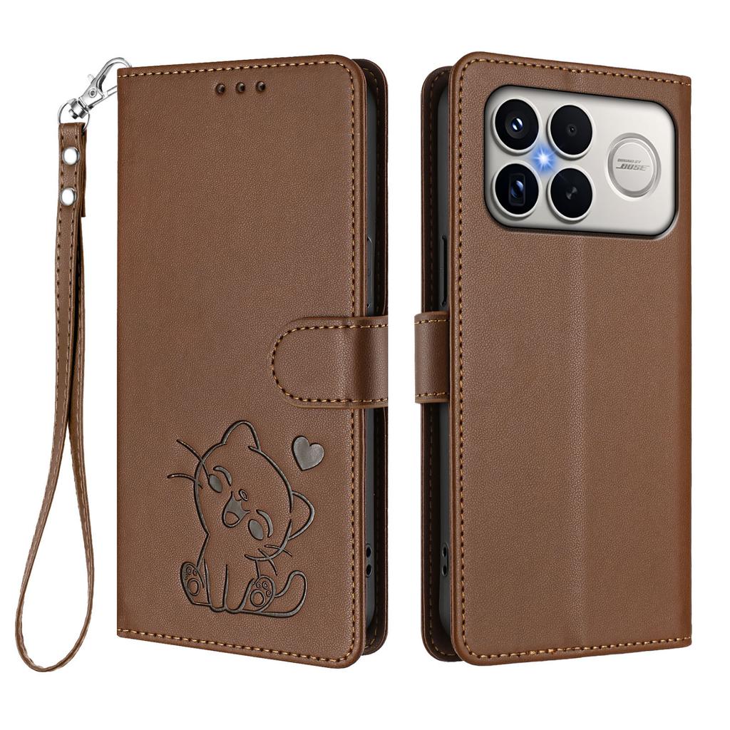 For Xiaomi Redmi K90 Pro Max 5G Wallet Case with Wrist Strap Love Cat Pattern Imprint Leather Phone Cover