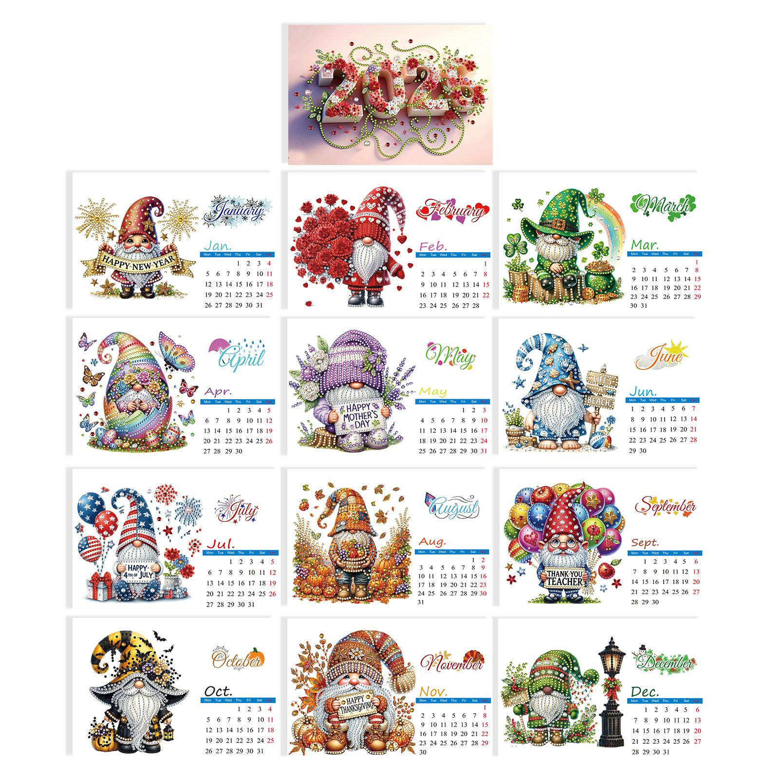 2026 Calendar Diamond Painting Calendar Set with Irregular Shaped Diamonds DIY Diamond Art Desk Calendar for Home Office