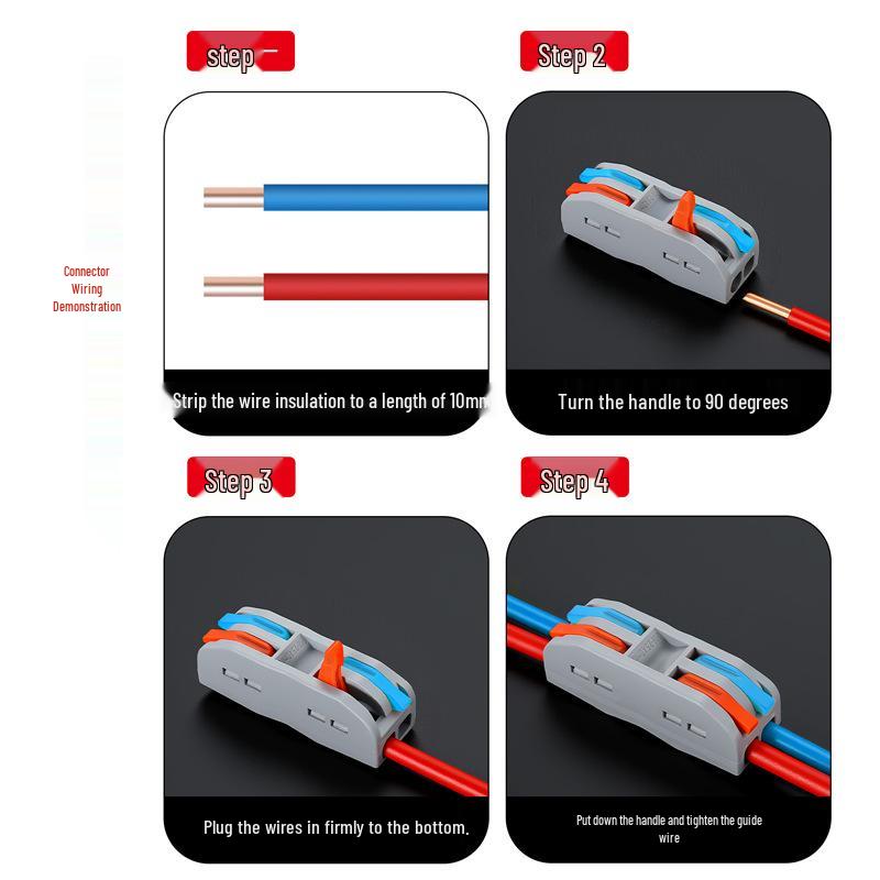 PCT Push-in Quick Wiring Terminal and Branch Connector for Stranded/Solid Wire, 2-in 2-out
