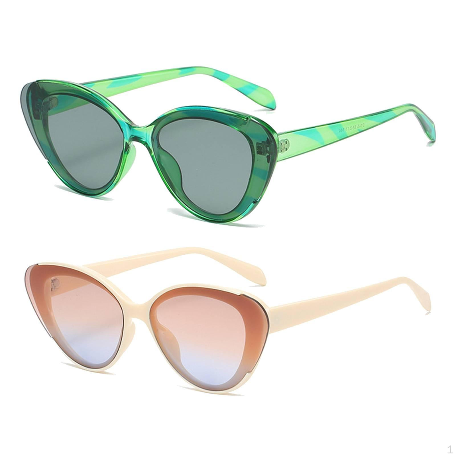 

2 пары солнцезащитных очков «кошачий глаз» женские очки модные UV400 зеленые+бежевые