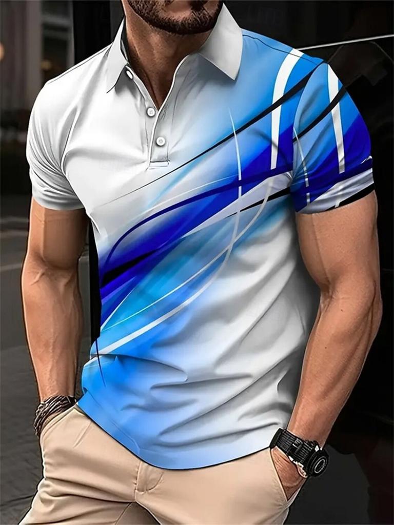 Men Simple Trend Summer 3D Printed Short Sleeve Polo Shirt Casual Oversized Tops
