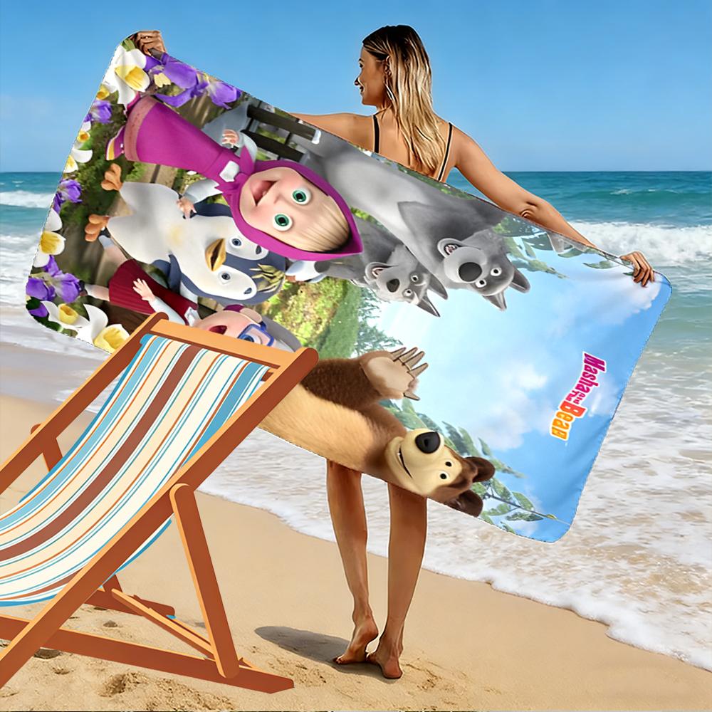 Masha and the Bear Cartoon Design Beach towel quick-drying for travel outdoor sports jogging beach and swimming