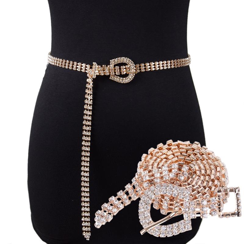 Gold And Silver Rhinestone Thin Belt Fashion Women Elegant Waist Chain With Heart Buckle Belt Skirts Jeans Accessories