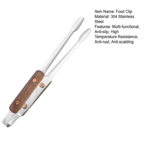 Tång i rostfritt stål med valnötshandtag, värmetålig, för BBQ-matlagning, grillning och servering, elegant köksredskap