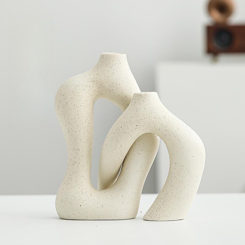 White Ceramic Vase Set Artistic Luxury