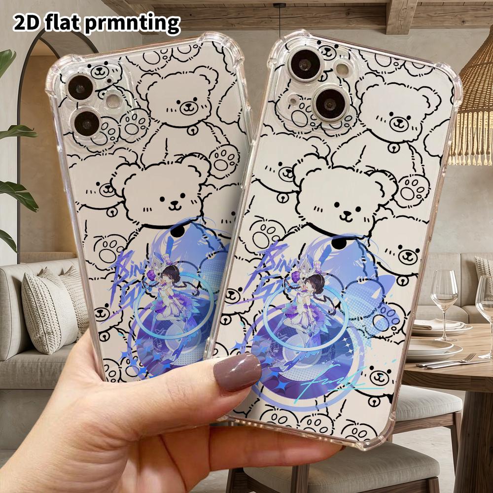 Phone Case: 2D flat suitable for iPhone 18 17 16 15 14 13 Pro, transparent four corner shockproof protective case, braided girl, Christmas and Hallowe