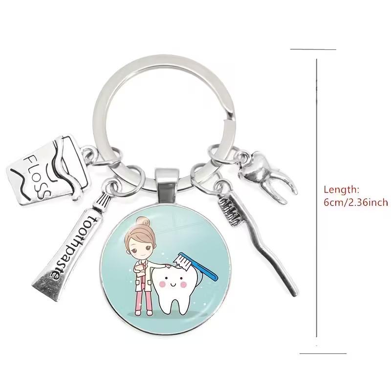 Nurse Dental Care Keychain With Medical Syringe And Stethoscope Gift Pattern