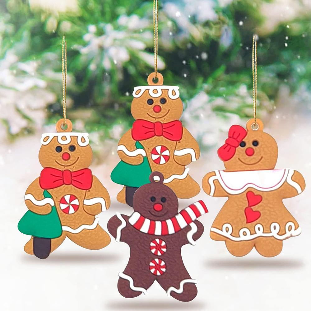 12pcs/ Set Gingerbread Man Ornaments,Gingerman Doll Hanging Clay Figurine Ornaments for Christmas Tree Decoration, Holiday Decor
