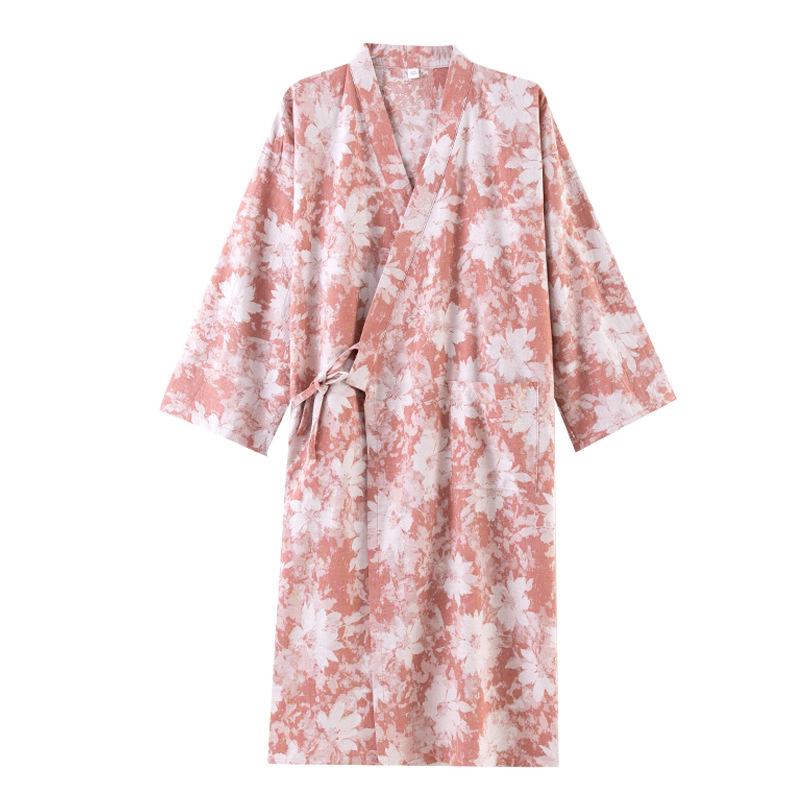 Damen Baumwoll Sommer Kimono-Stil Gaze Bademantel Pyjama, Große Größen, Mittellang Jacquard Nachtwäsche