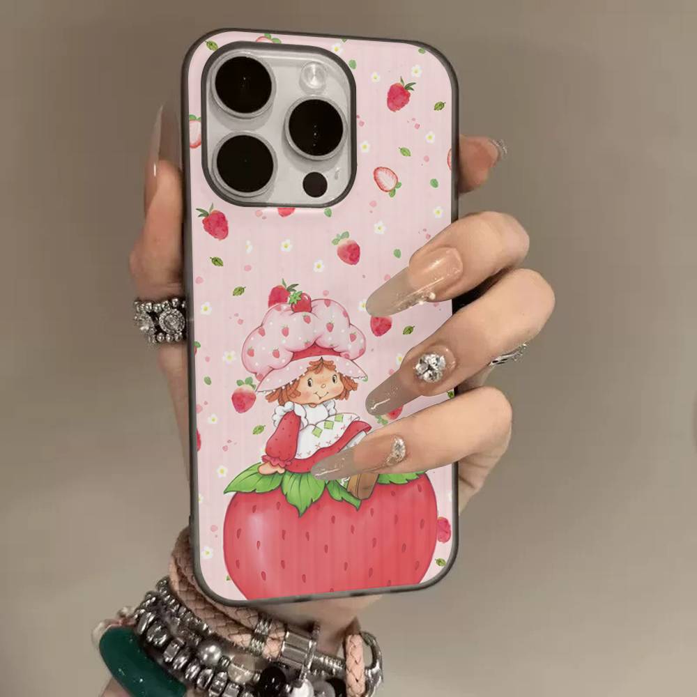 Cartoon Girl S-Strawberry S-Shortcake Corrugated Stripe Phone Case For IPhone 17 16 15 14 13 12 11 Pro Max Plus Pro Shockproof