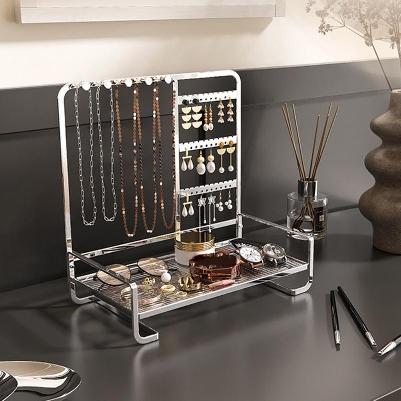 Elegant Metal Jewelry Stand with Tray Stylish Jewelry Stand Organizers Display Rack for Modern Home Accessory Storage