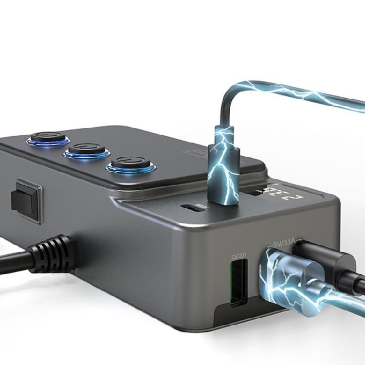 120W Car Cigarettes Lighter Adapter Splitter Multiple Port USB C Charging 3 Socket for Heavy Duty Truck with LED Display