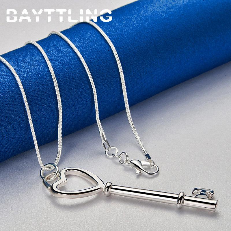 925 Sterling Silver 16-30 Inches Fine Heart Key Pendant Necklace For Women Men Fashion Wedding Engagement Jewelry Accessories