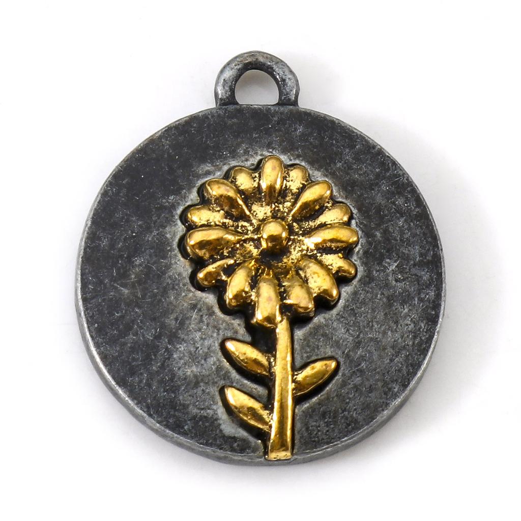 10pcs Vintage Birth Month Flower Charms Antique Gold Color Round Flower Pendants DIY Necklace Women Party Jewelry 20mm x 17.5mm