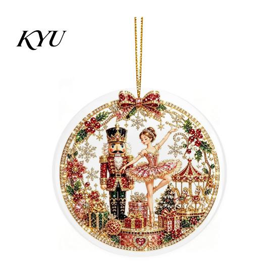 Office Holiday Decorations Christmas Acrylic Hanging Ornament, 2D Flat Double Side Printed Personalized Gifts Santa Snowman Pendant for Tree