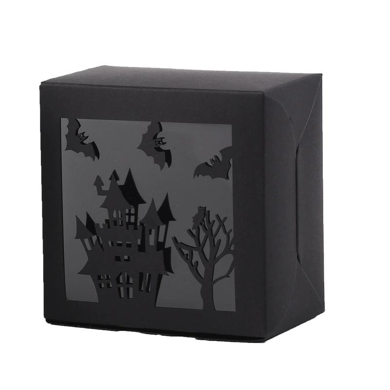 WTEMPO Foldable DIY Halloween Paper Gift Boxes Funny Clear Window Square Small Presents Packaging Boxes Party Decor Treat Boxes