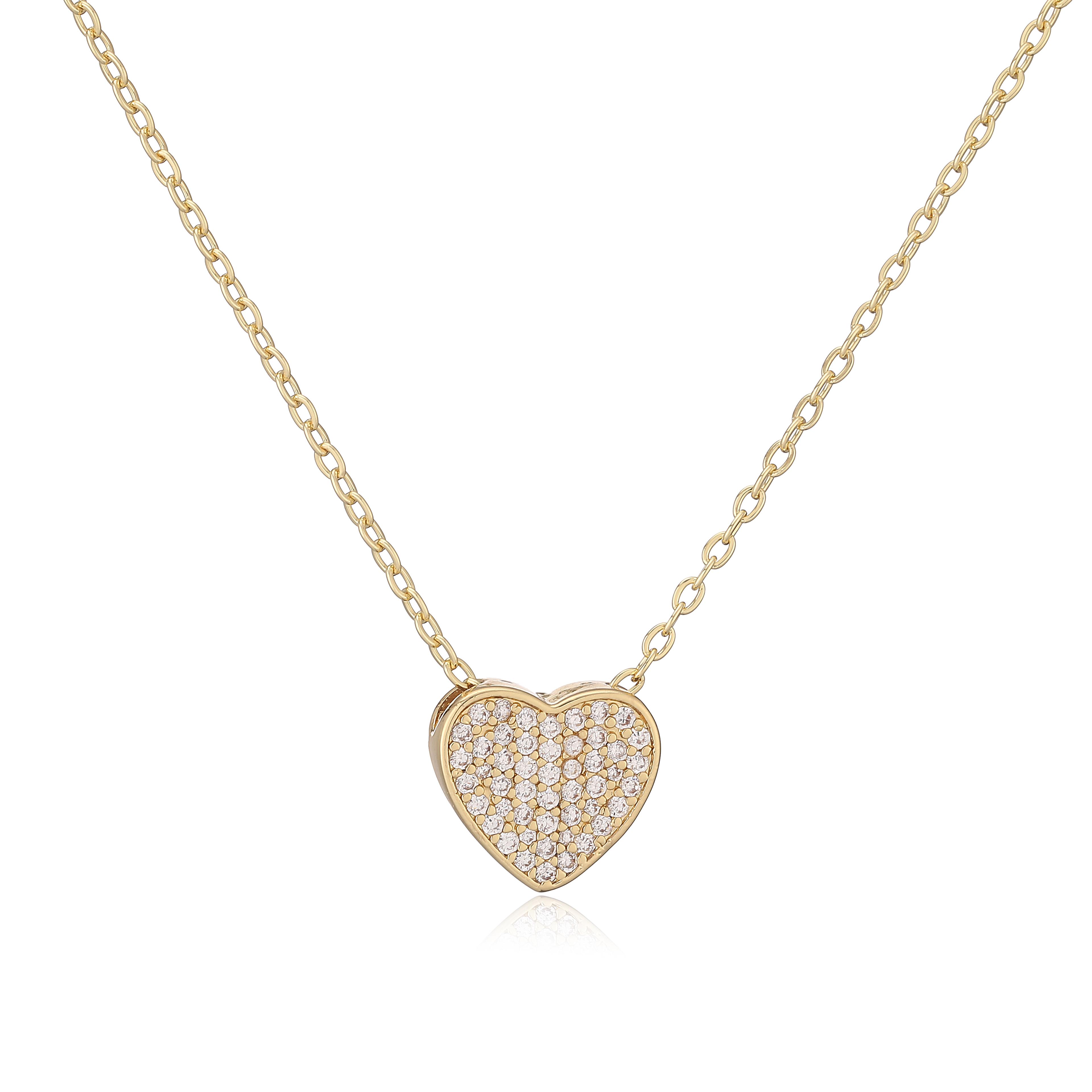 18K Gold Plated Premium Heavy-Duty Heart-Shaped CZ Stone Sparkling Charm Pendant Necklace/Earrings Unisex Hip-Hop Style Zircon Other