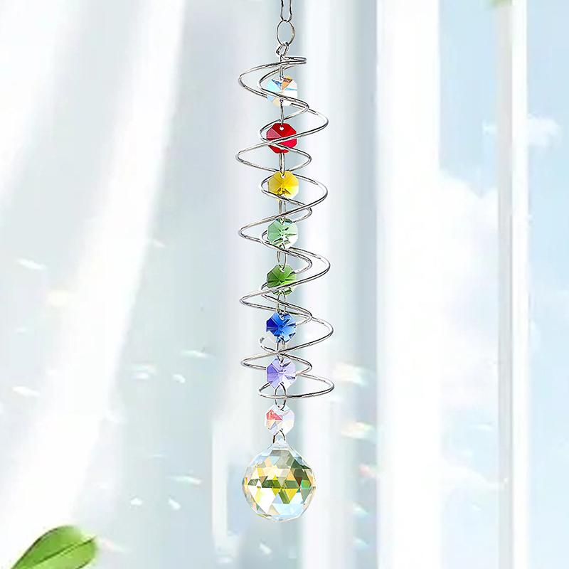 Spiral Tail Wind Spinner Suncatcher  Ball Stabilizer Chakra Bead Hanging Kinetic Wind Chimes Rainbow Maker Garden Decor