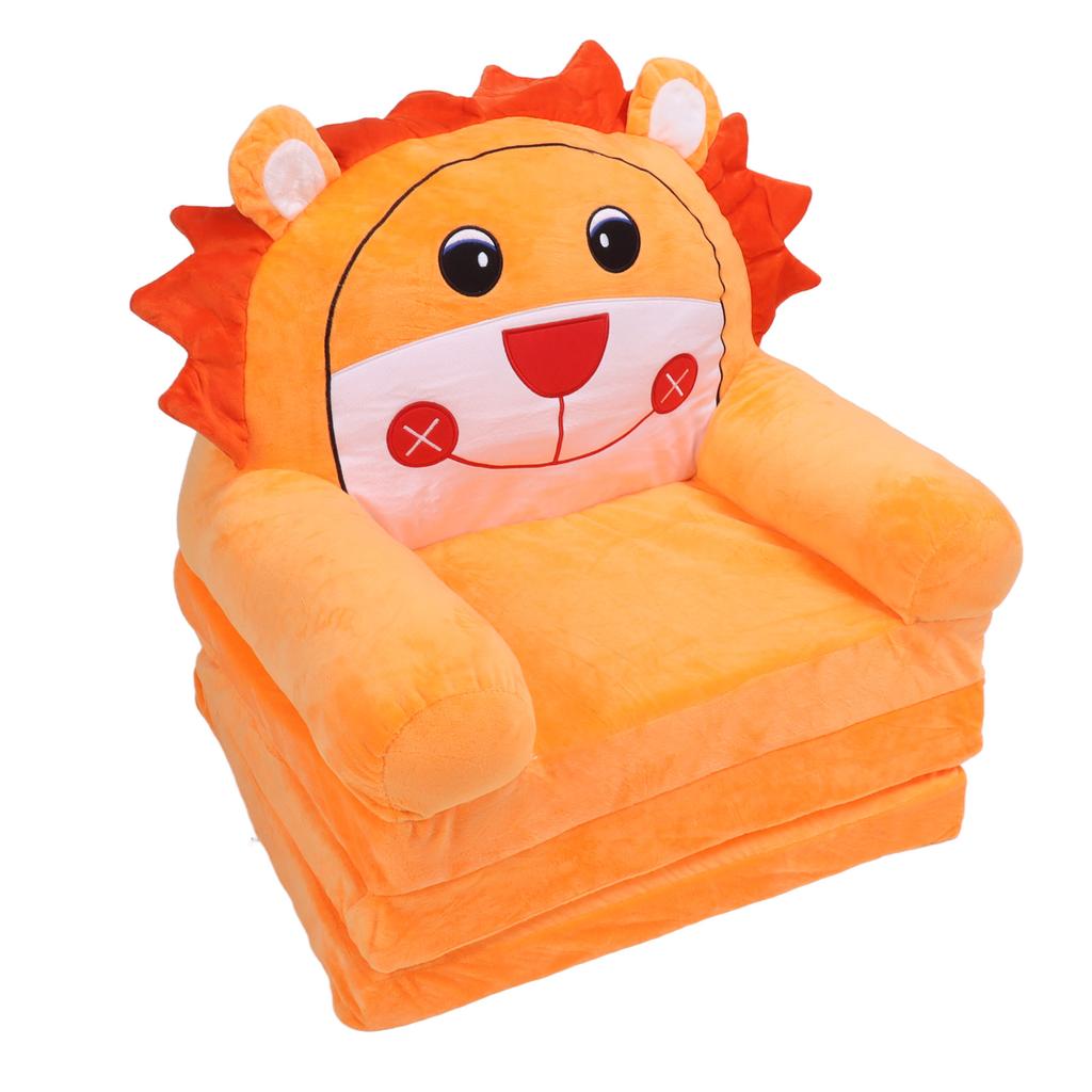 Foldable Kids Sofa Soft Breathable Flip Open Cartoon Animal Toddler Couch Bed for Living Room Bedroom Orange 3 Layers