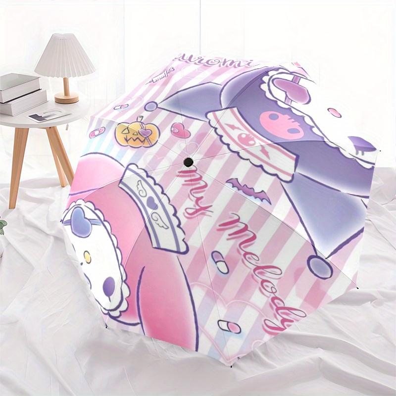 My Melody & Kuromi Sanrio Cartoon Cartoon Umbrella, Portable 3-Fold Compact Umbrella, Suitable for Camping, Hiking and Travel, Ideal Easter Birthday G