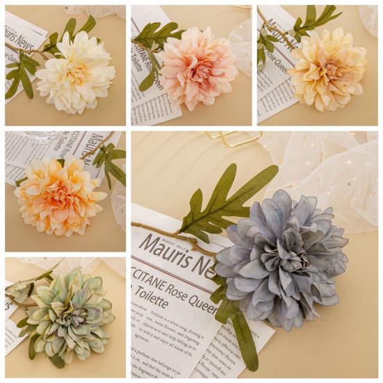 Artificial Flower Realistic Delicate Home Party Ornament Solid Color Fake Dahlias with Stem for Wedding Celebration