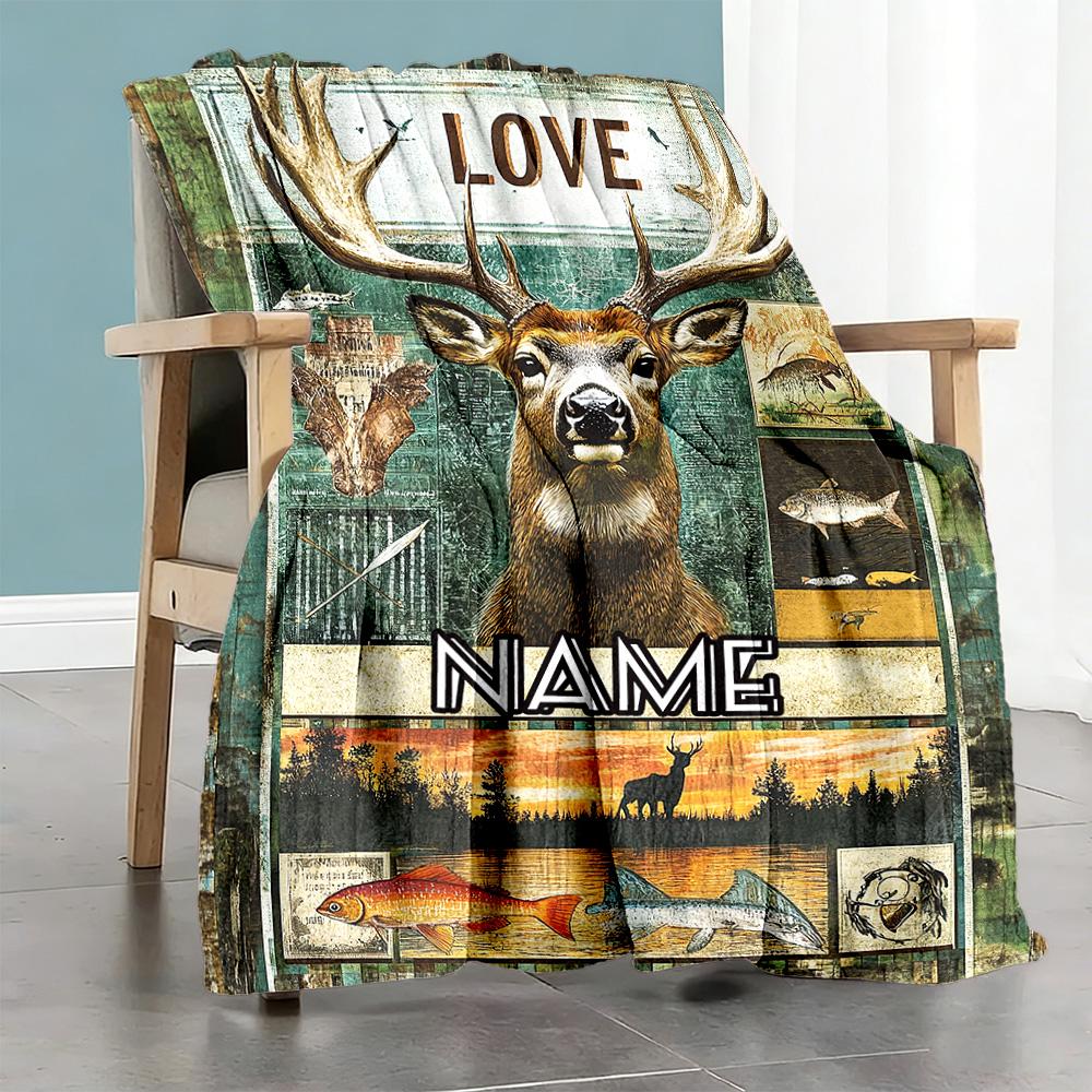 Elk11 Personalized Text Blanket Lightweight Personalized Blanket Comfortable Versatile for Bed Seaside Picnics Livingroom Four Seasons Universal