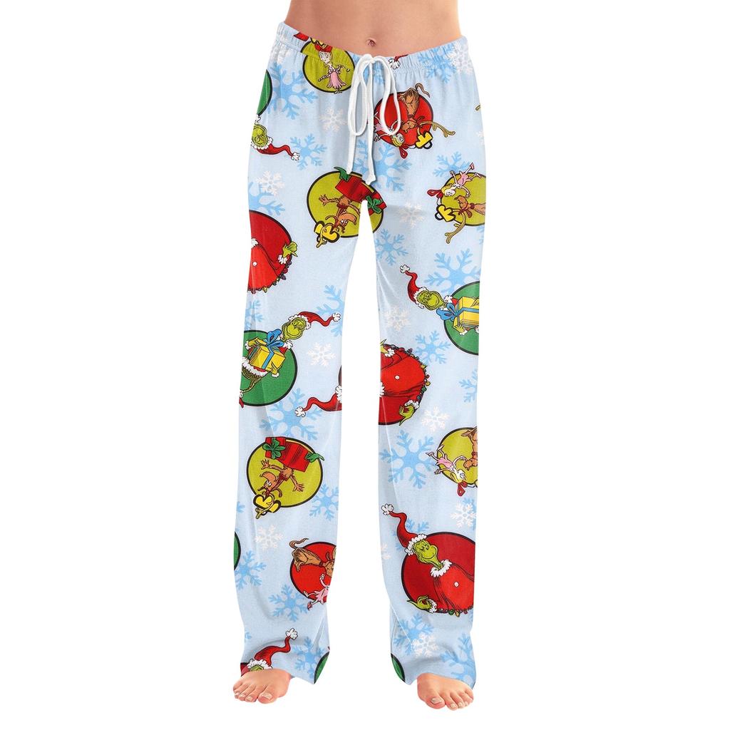 Women's Christmas Print Pajama Pants with Elastic Waist and Casual Sleep Bottoms for Holiday Home Wear