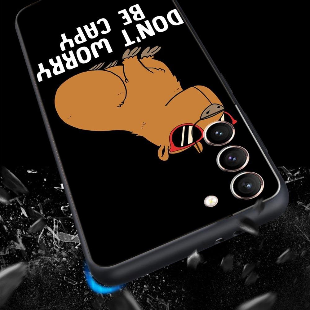 Cartoon Capybara Phone Case For Samsung Galaxy S26 Ultra S25 Plus S24 FE S23 S22 5G S21 S20 Cover Black Soft
