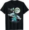 Trois Chats Sphynx Sans Poil Hurlent à la Lune 3 Loups T-shirt Parodie Drôle