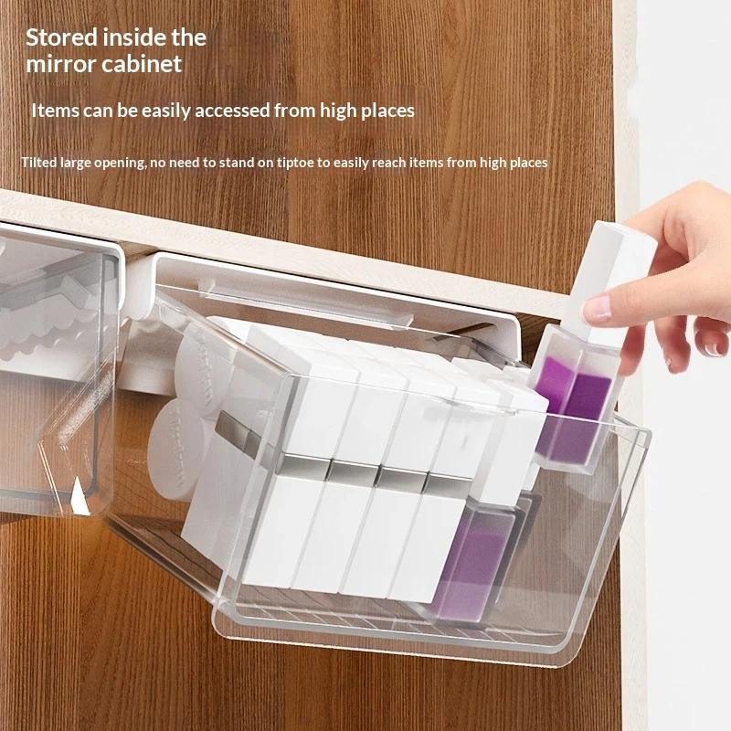 1Pcs Pull-Out Storage Drawer Style Storage Box Under The Mirror Cabinet Transparent Cotton Stick Makeup Cotton Storage Rack