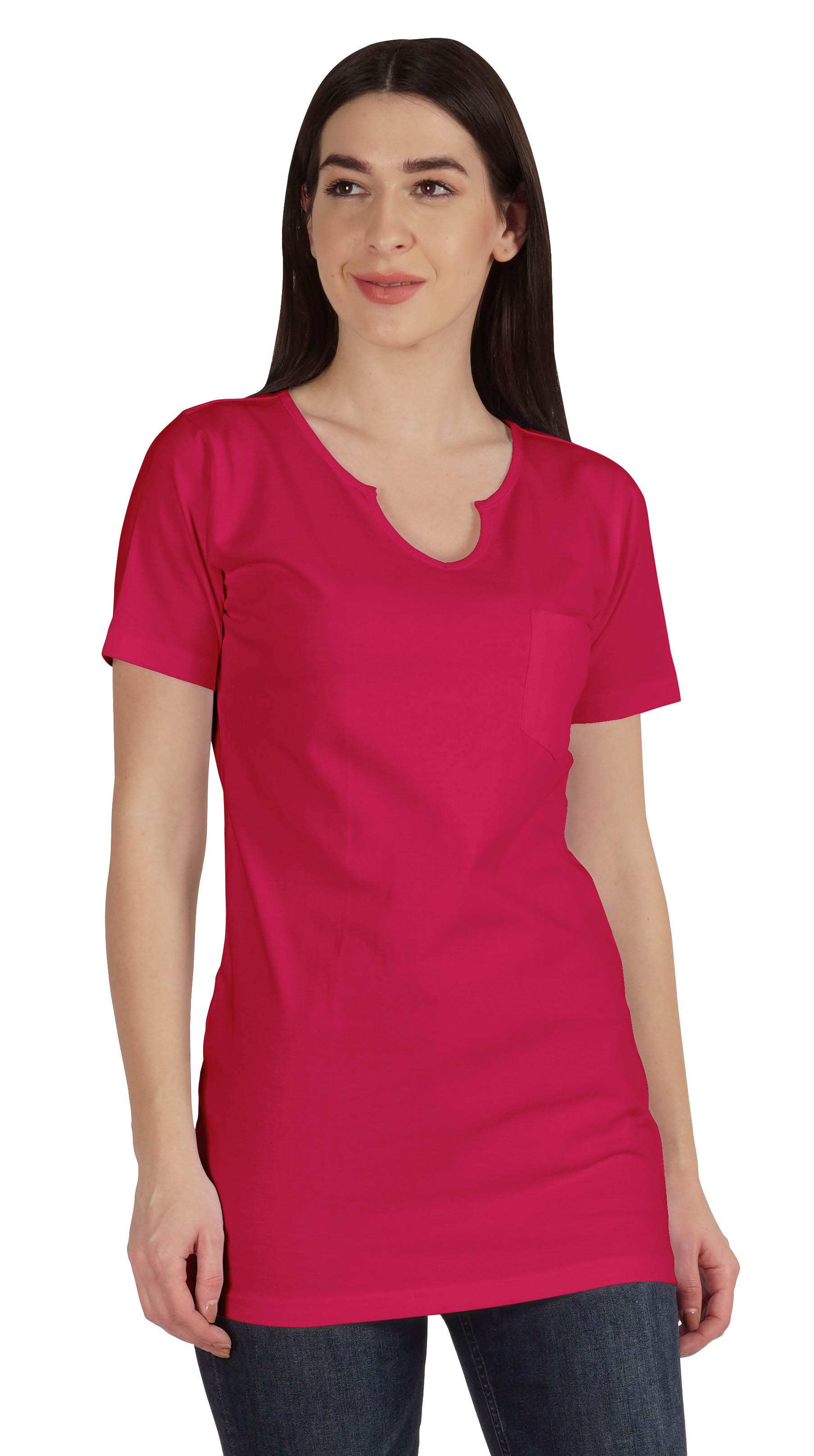 

Inkmeso Long Length Notch Neck Top For Women Basic Cotton Tee Shirt w Pocket Patch Legging XS рожевий