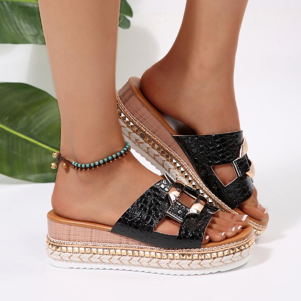 Thick-soled Slippers Women's Summer Outer Wear 2025 New Slope Heel High-end Outer Wear Is Beautiful, Cool Slippers Summer with Skirt Half Drag