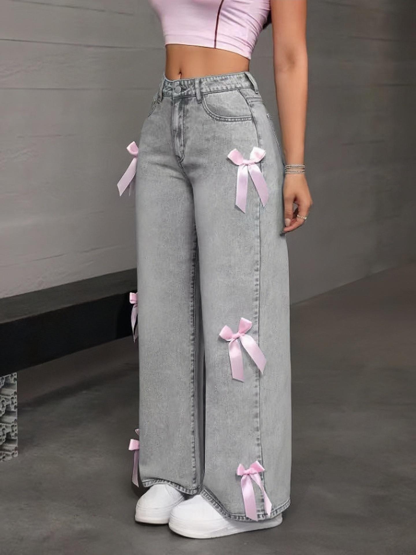 

Y2K Bow Coquette Kids Denim Jeans Size 27 серый