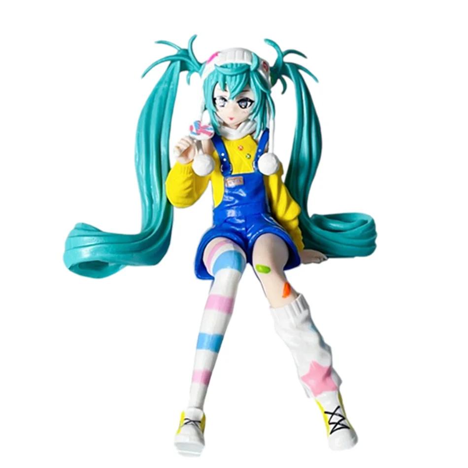 Hatsune Miku Action Figure Cherry Blossom Pink Dress Sitting Posture PVC Model Anime Collectible Gift