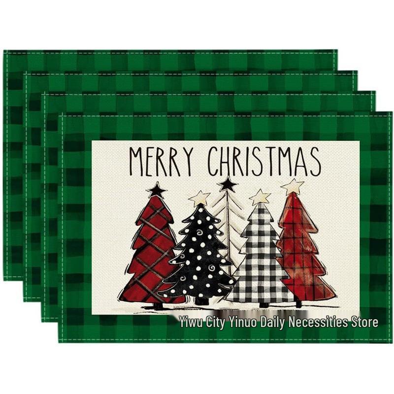 Christmas Snowman & Snowflake Plaid Insulated Placemat - Festive Table Decoration