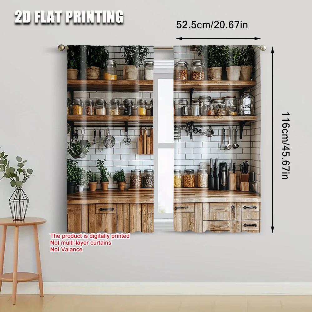 2pcs   Plane Printing Pattern Curtains Rustic Farmhouse Kitchen Versatile Durable Polyester (without Rod) Home Decor Use for