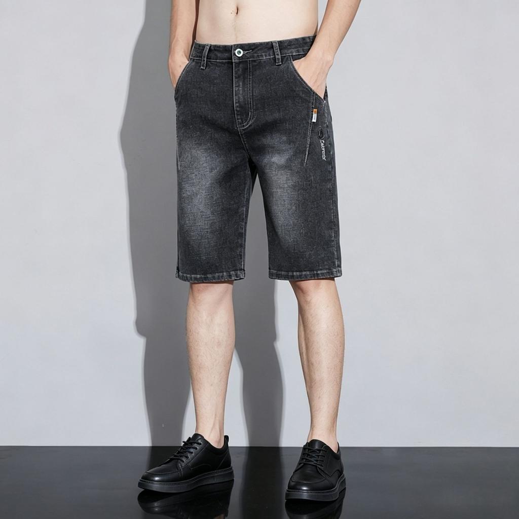 Summer thin denim shorts men's versatile ice oxygen casual pants trendy brand summer loose straight five-point breeches
