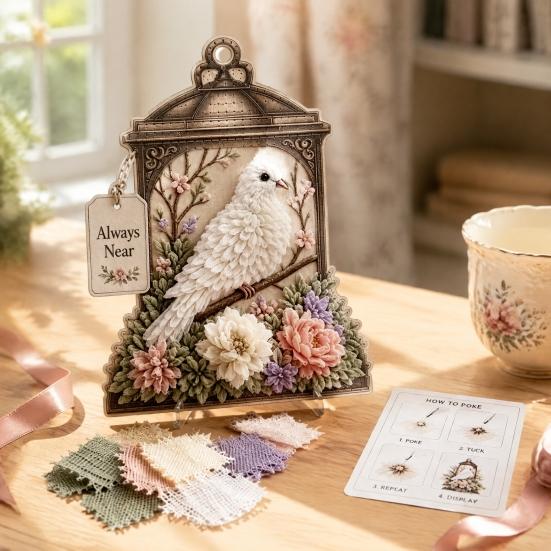 Dekorative Laterne Bastelset 3D Stoff-Poke-Art, DIY Vogel-Erinnerung Blumen-Set und Muster, Punch Needle Set für Erwachsene, Haus Tisch Kaminsims Dekoration