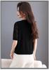 Women's Summer Ice Silk V-Neck Lace Knit T-shirt: Age-Defying, Tummy-Concealing Short Sleeve for Mid-Aged Moms 40s.