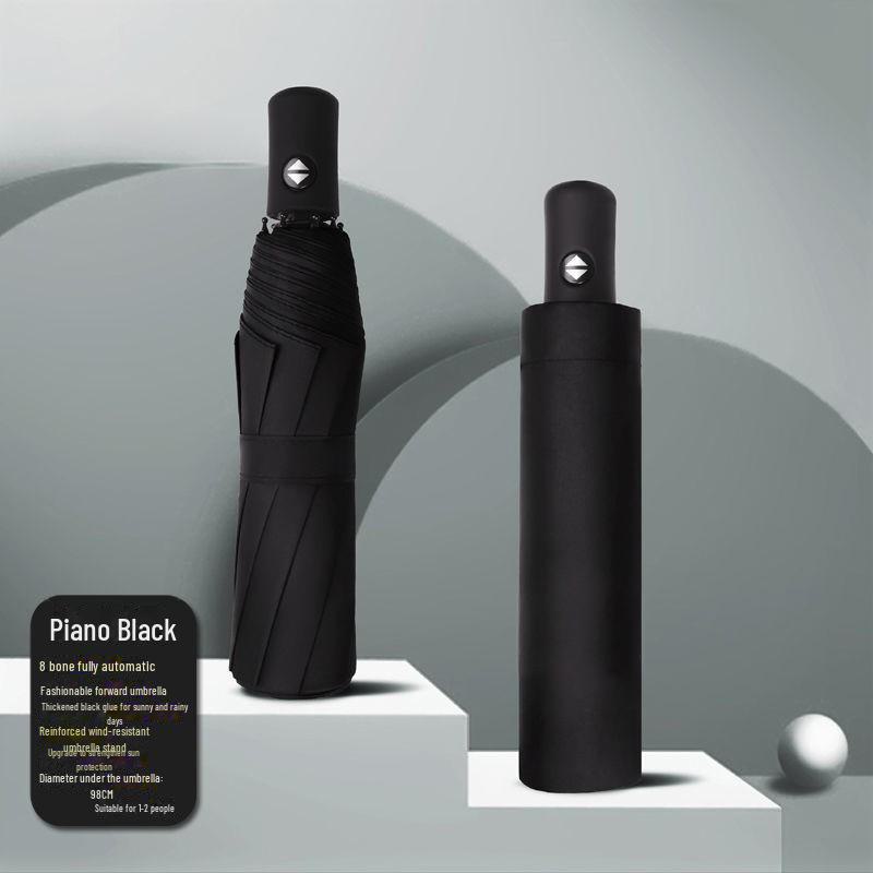 Pánský retro černý skládací slunečník – Unisex, vzor novin.