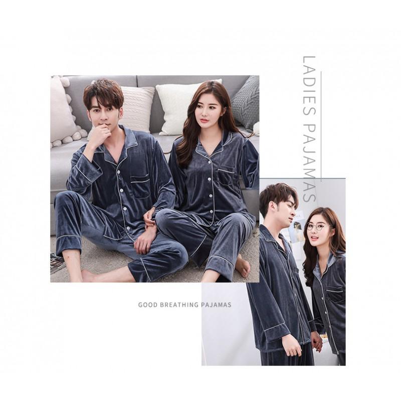Couple Pajama Set Winter Long Sleeve Velvet Sleepwear Comfortable Home Lounge Wear Men Women