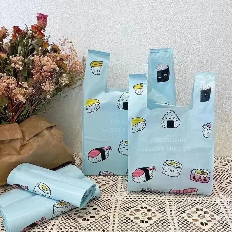 Handheld Plastic Bag Pink Cartoon Rabbit Pattern Shopping Mall Shopping Packing Bag Food Dessert Biscuit Packing Handle Bags