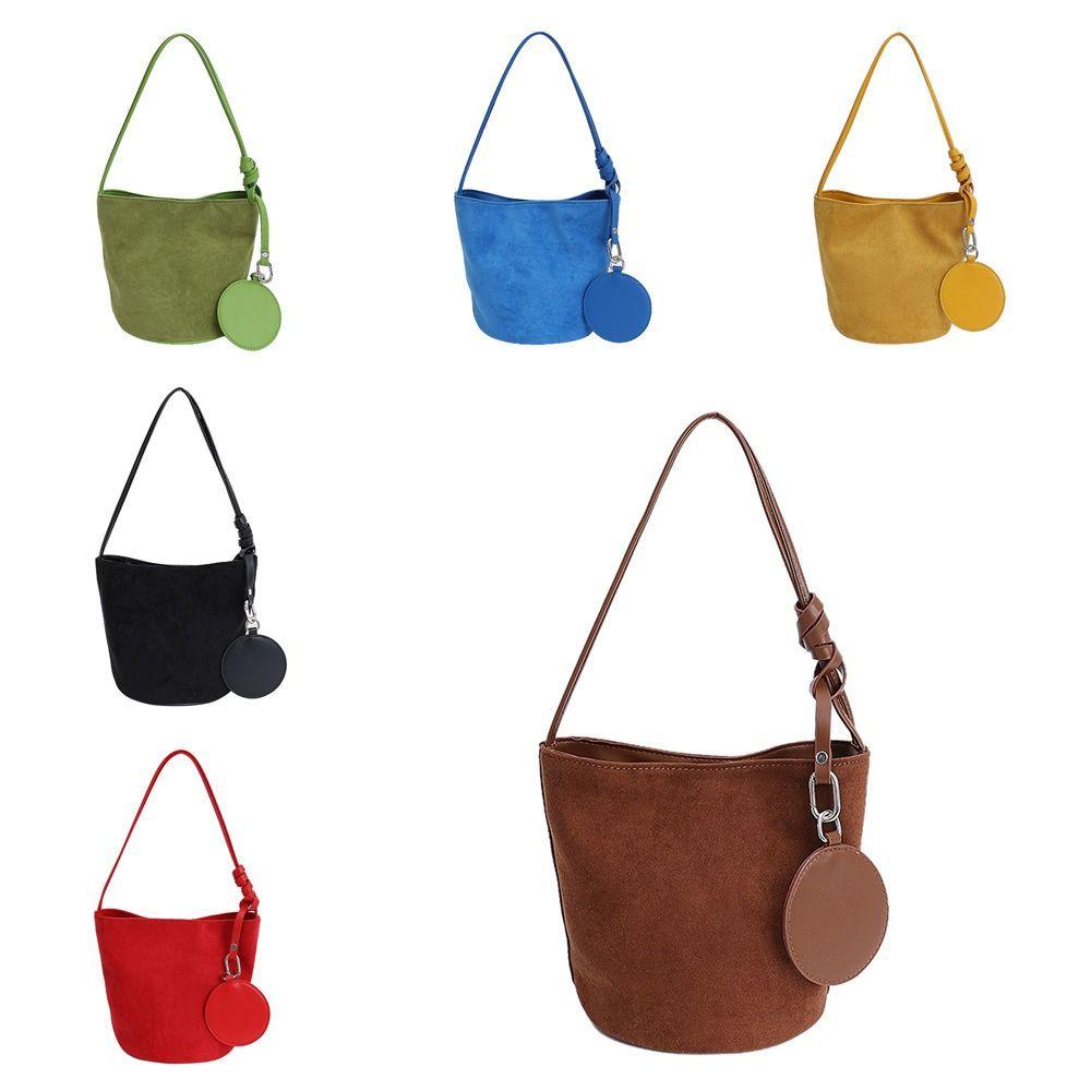 with Round Pendant Slouchy Hobo Bags Shoulder Bag Solid Color Tote Bag  Summer
