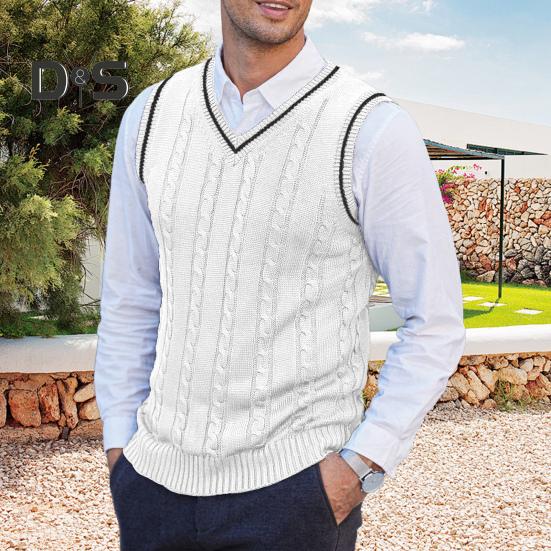 Pánská vesta svetr s výstřihem do V bez rukávů Slim Fit Colorblock Pletený svetr Slim Fit Střední délka Zahuštěný svetr preppy a business stylu