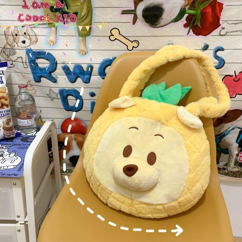 Pineapple Pup And Strawberry Bear Plush Cartoon Shoulder Bag Large Capacity Tote For Everyday Use