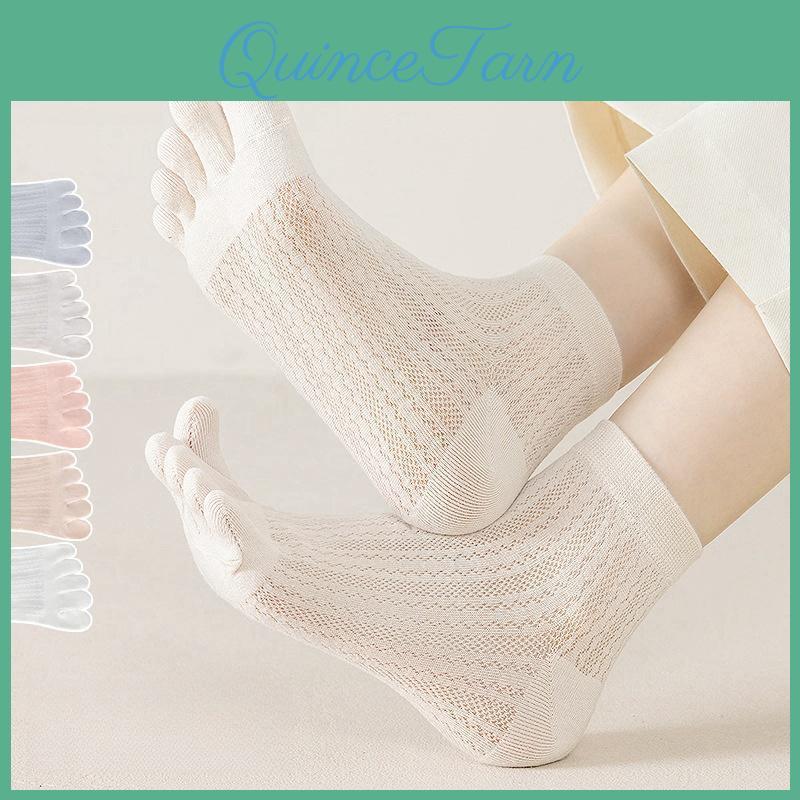 Summer Finger Thin Socks Five Cut Hollow Mesh Toe Socks Breathable And Sweat Absorbing Womens Short Tube Cotton Socks Spring And Autumn