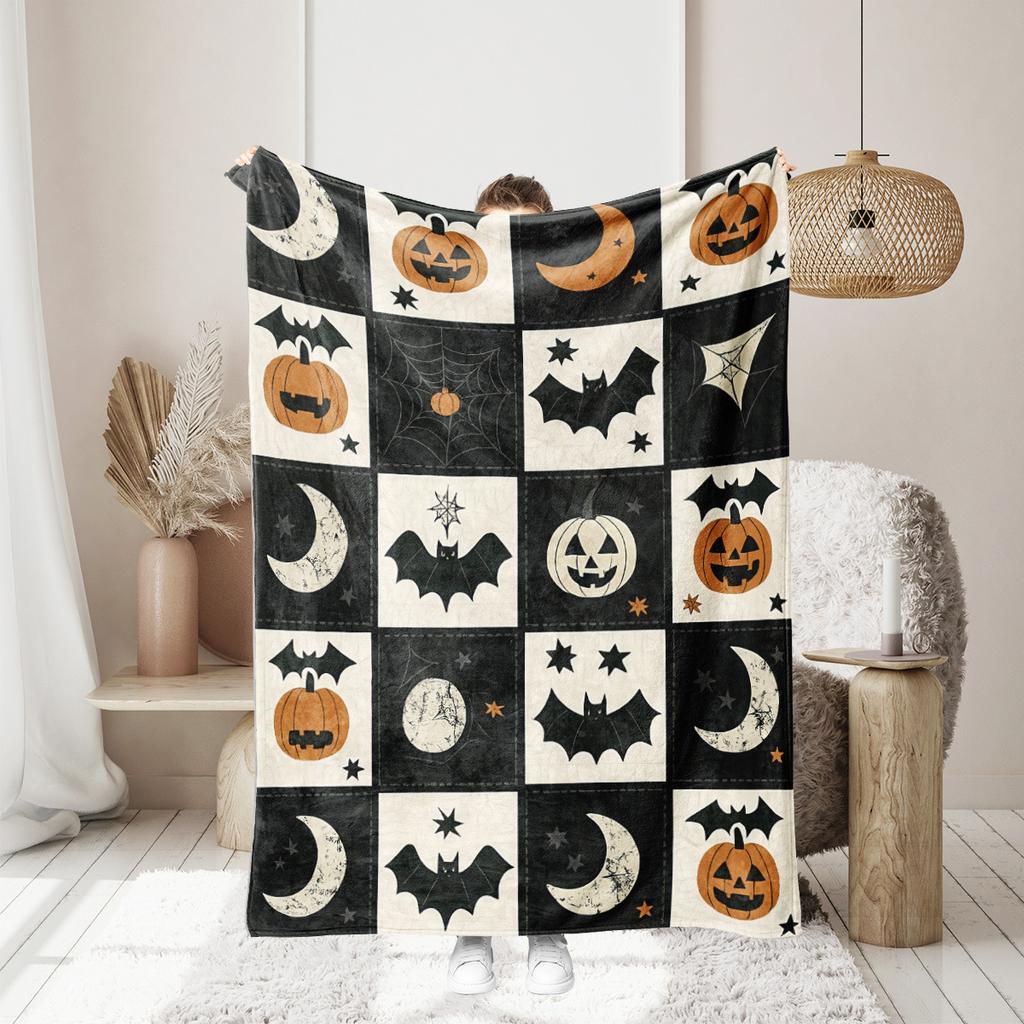 Halloween pumpkin monster bat Printed Blanket for Sofa Bed Travel Camping Living Room Office Conditioning Blanket