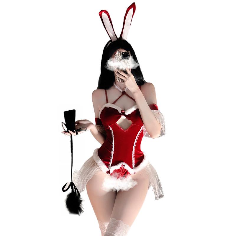 Christmas Bunny Girl Lace Bodysuit - Sexy Cosplay Lingerie with Pure Desire Trim