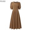 ZANZEA Damen Elegantes Puff-Kurzarm Freizeit-Langkleid